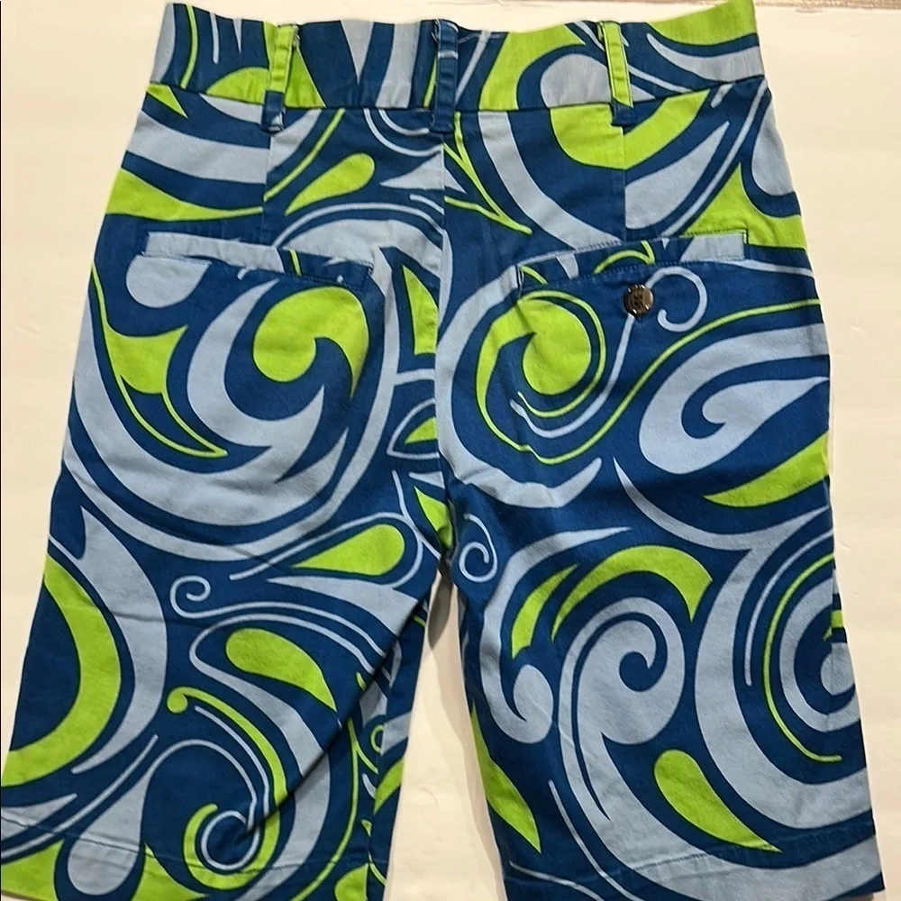 Loud Mouth Vibrant Blue and Green Swirl Pattern Bermuda Shorts Size 26